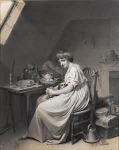 Louis-Léopold Boilly - Una joven con su perro de Louis Leopold Boilly