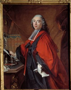 Retrato de un magistrado. En su escritorio hay un crucifijo y una necesidad de escritura. Pintura de Louis Tocqué de Louis Tocqué