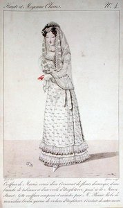 Vestido de novia y peinado, lámina de moda n.º 4 de la serie 