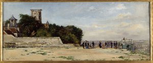 Le sommet de la butte Montmartre, avec la tour Solférino, circa 1870, circa 1870 (óleo sobre lienzo) de Louis Marie Chevalier