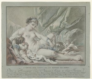 Cupido le ruega a Venus que le devuelva sus flechas L