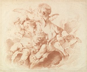 El aire: un grupo de tres putti en las nubes