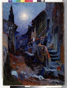 Auriol, callejón con luz de luna Pintura de Louis Mathieu Verdilhan (1875-1928) Dim. 81x59 cm Mención obligatoria: Colección fundación saludos de Provenza, Marsella
