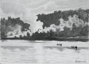 Incendio visto desde East Lyme, Connecticut de Louis Michel Eilshemius