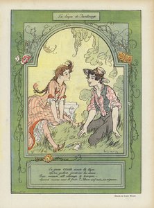 La lección de jardinería. Ilustración para Le Rire (litografía en color)