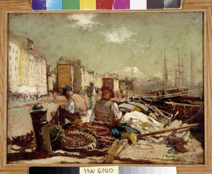Pecheurs ravauding the nets Pintura de Louis Nattero (1875-1915) Mención obligatoria: Colección Fundación Saludos de Provenza, Marsella de Louis Nattero