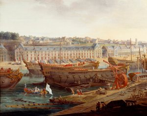 Astillero: El puerto de Brest (detalle) de Louis Nicolas van Blarenberghe