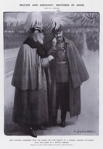 El rey Eduardo VII vestido como coronel de los Dragones Prusianos y el káiser Guillermo II vestido como mariscal de campo británico de Louis Remy Sabattier