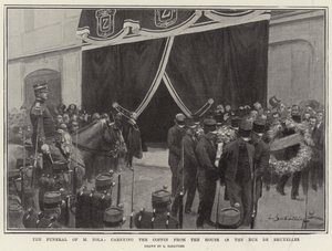 El funeral de M. Zola, llevando el ataúd desde la casa en la Rue de Bruxelles