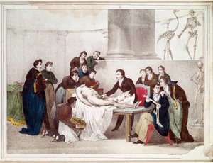 La lección de anatomía (litografía) de Louis Thomas Bardel