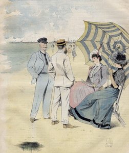 Baños de mar: en la playa. de L. Vallet. Acuarela. 1892 de Louis Vallet