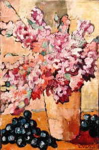 Bodegón con flores y uvas negras de Louis Valtat
