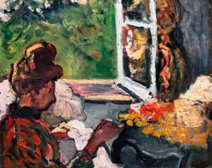 Mujer sentada junto a la ventana, detalle, ca. 1903 (óleo sobre cartón) de Louis Valtat
