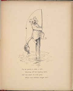 Un gato pescando con caña. de Louis Wain