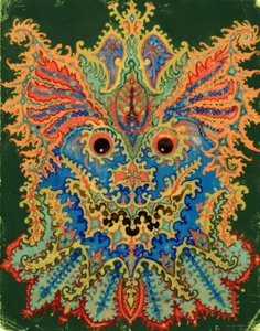 Gatos caleidoscópicos: patrón de gatos en verde de Louis Wain