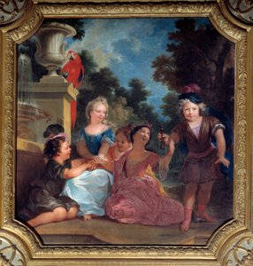 Grupo de niños jugando al bilboquet de Louis de Boullongne