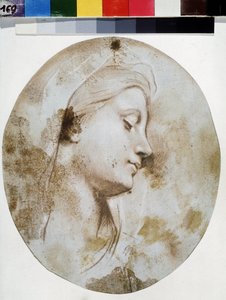 ""Visage de Vierge"" (Cabeza de la Virgen) Dibujo sanguíneo de Louis de Boullogne II el Joven (1657-1733) Museo Pushkin, Moscú de Louis de Boullogne
