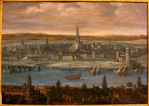 Vista de Sevilla - Pintura atribuida a Louis de Caulery (1580-1621), óleo sobre lienzo, principios del siglo XVII - Museo de Bellas Artes de Sevilla, España