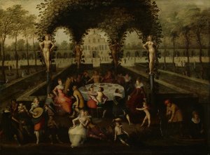 Venus, Baco y Ceres con los mortales en un jardín de amor de Louis de Caullery