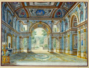 Pórtico de un palacio que da a un parque. Grabado de Louis De Saint Ange (1780-1831) de Louis de Saint Ange Desmaisons