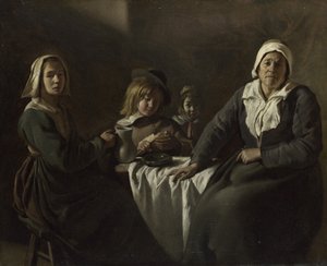 Cuatro figuras en una mesa, c. 1643 de Louis le Nain