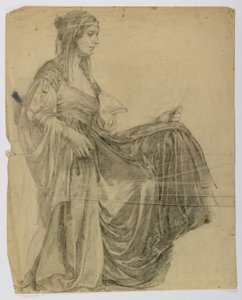 Sin título (Figura femenina drapeada sentada, de perfil) de Louise Cox