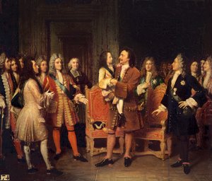 Luis XV (1710-74) Visitando a Pedro I (1672-1725) el Grande en el Hotel de Lesdiguieres, 10 de mayo de 1717