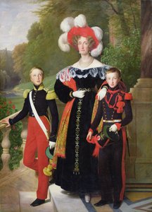 Marie Amelie de Borbón-Sicilia (1782-1866) y sus hijos, Henri de Orleans (1822-97) Duque de Aumale y Antoine (1824-90) Duque de Montpensier, 1835