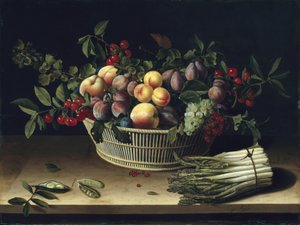 Naturaleza muerta con una cesta de frutas y un manojo de espárragos, 1630 de Louise Moillon