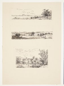 Hoja con tres pequeños paisajes de Louise Ravn Hansen