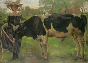 La Pintora Charlotte Berend con un Toro de Lovis  Corinth