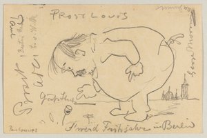 Lovis Corinth a Carl Strathmann: postal, matasellada el 1 de abril de 1908