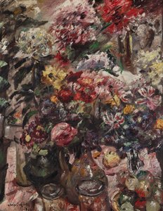 Naturaleza muerta con crisantemos y amarilis de Lovis Corinth
