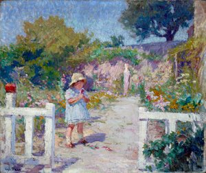 Niña en el jardín. Pintura de Joseph Loys Prat (1879-1934), siglo XX de Loys Prat