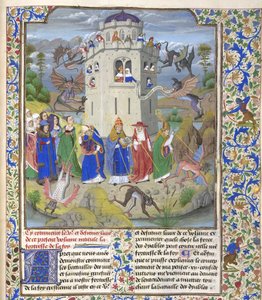 Fortaleza de la Fe Miniatura de los Santos Gregorio, Agustín, Jerónimo y Ambrosio luchando contra demonios de Loyset Liedet