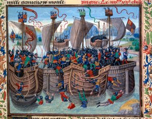 Vista de la Batalla de Guernsey entre franceses e ingleses oponiéndose Robert d