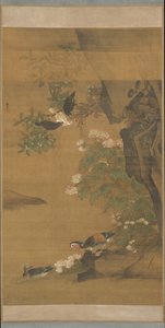 Patos Mandarines y Hibisco Algodonero de Lu Ji