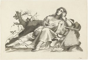 Personificación de la esperanza sentada con cruz.