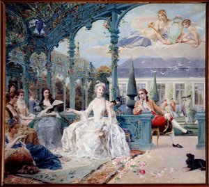 Mademoiselle de Clermont y el Conde de Melun en el Pabellón de Sylvie cerca de Chantilly