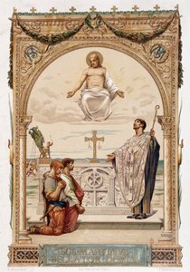 San Martín evangelizador de la Galia bajo la mirada de Cristo - cromo según una pintura de Merson de Luc Oliver Merson