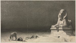 El descanso en la huida a Egipto (recto), Boceto de una esfinge (verso), c. 1879-80 de Luc Olivier Merson