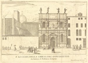 Fachada de la iglesia del Ospitaletto (placa 33) de Luca Carlevariis