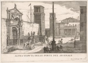 Vista de la puerta del astillero y complejo de la armería Arsenale, Venecia de Luca Carlevarijs