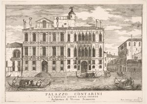 Vista del Palacio Contarini en Campo San Trovaso, Venecia, 1703, de The build..., 1703 de Luca Carlevarijs