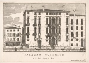 Placa 91: Vista del Palacio Mocenigo en Campo San Stae, Venecia, 1703, de Los edificios, 1703