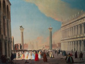 La Piazzetta, Venecia, mirando al Sur desde frente a la Fachada de San Marco de Luca Carlevaris