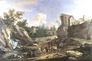 Viajeros en la Campagna de Luca Carlevaris