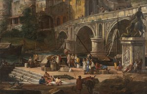 Vista de un puerto fluvial, entre 1690 y 1699