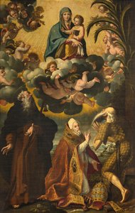 Altar de San Antonio, Virgen con el Niño con los Santos Antonio Abad Pablo Ermitaño y el Papa Gregorio XIV, Lucas Cattapane 1593