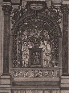 Altar de la iglesia de Santa Maria delle Grazie, por Luca della Robbia, Montepulciano, Toscana, Italia, xilografía de Le cento città d